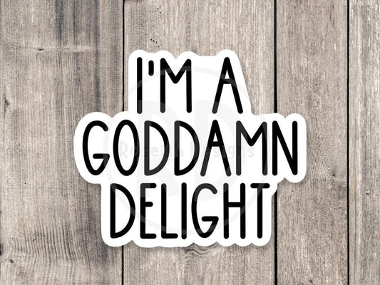 I’m a god damn delight sticker, Sarcasm sticker, funny quote stickers, sassy sayings, water bottle sticker, mature adult sticker, offensive