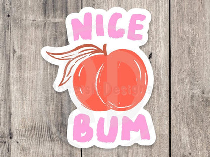 Nice Bum Peach Sticker – Funny Cheeky Vinyl Sticker – Cute Flirty Gift, Peach Laptop & Water Bottle Sticker, Punny Aesthetic Sticker