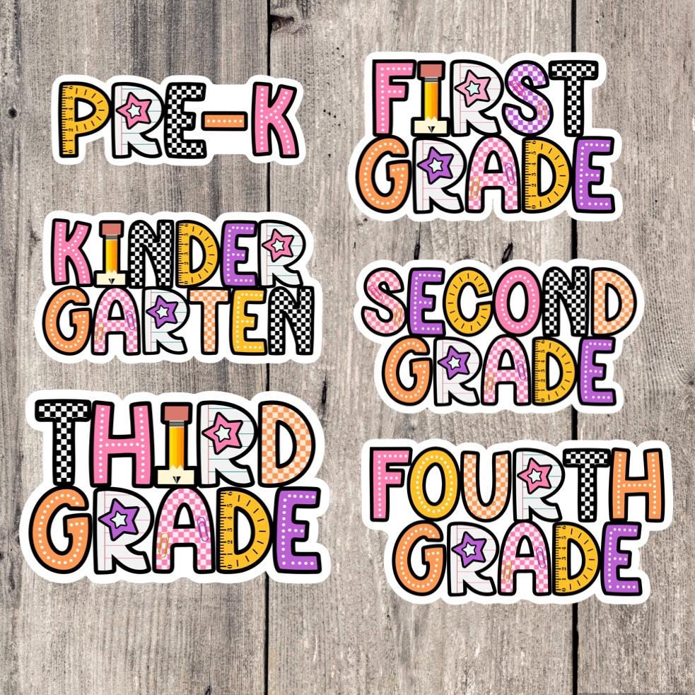 Back to School Sticker, Grade Level Water Bottle Sticker, 1st Grade, 2nd Grade, 3rd Grade, 4th Grade, Pre-K, Student Gift, Kids
