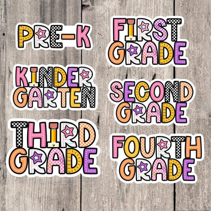 Back to School Sticker, Grade Level Water Bottle Sticker, 1st Grade, 2nd Grade, 3rd Grade, 4th Grade, Pre-K, Student Gift, Kids