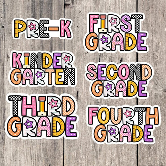 Back to School Sticker, Grade Level Water Bottle Sticker, 1st Grade, 2nd Grade, 3rd Grade, 4th Grade, Pre-K, Student Gift, Kids