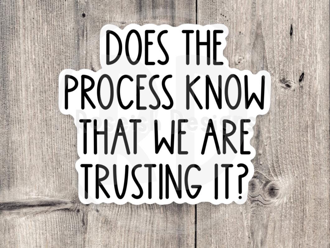 Does the Process Know We’re Trusting It Sticker, Funny Mental Health Quote, Trust the Process, Self Growth Laptop Sticker, Therapy Humor