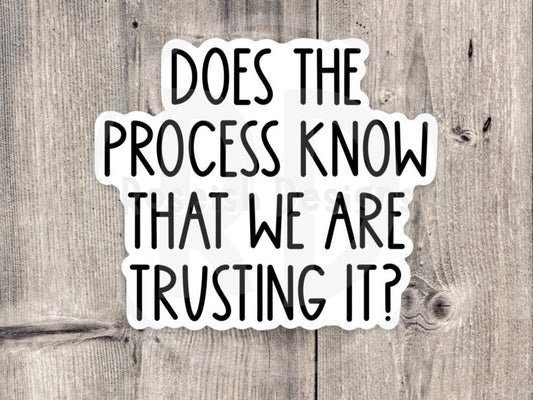 Does the Process Know We’re Trusting It Sticker, Funny Mental Health Quote, Trust the Process, Self Growth Laptop Sticker, Therapy Humor