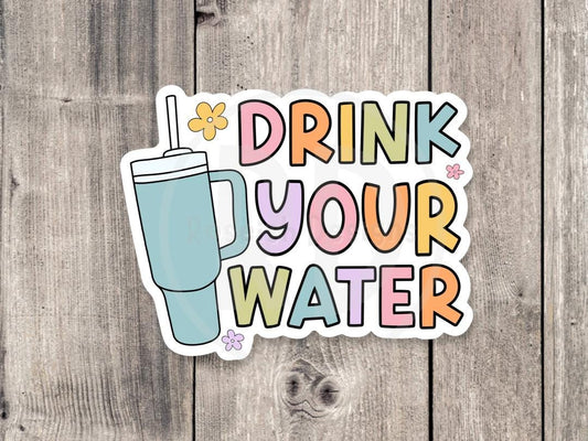 Drink your water, funny water bottle sticker for her, colorful laptop sticker, sassy stickers, hydrate quote