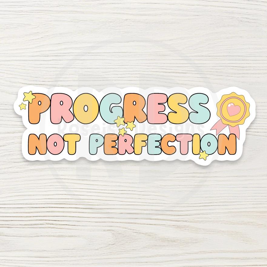 Progress Not Perfection Sticker – Cute Motivational Pastel Vinyl Water Bottle Sticker, Self Care & Mental Health Affirmation Sticker