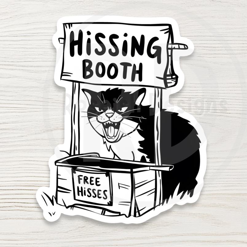 Hissing Booth Cat Vinyl Water Bottle Sticker: Funny Angry Cat