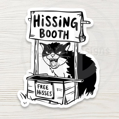 Hissing Booth Cat Vinyl Water Bottle Sticker: Funny Angry Cat