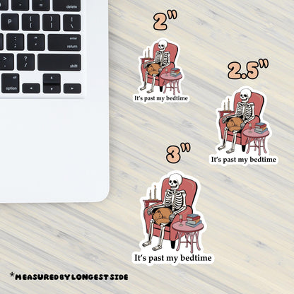 Past My Bedtime Skeleton Cat Sticker: Funny Spooky Vinyl Sticker
