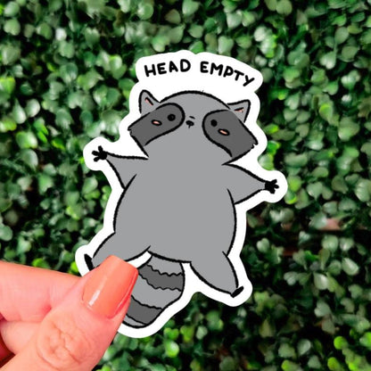Funny Raccoon Water Bottle Sticker: “Head Empty” Quote, Vinyl Sticker