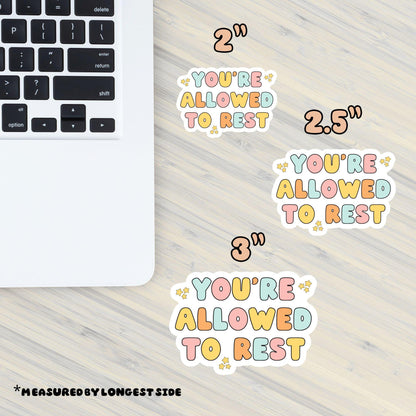 You're Allowed to Rest Water Bottle Sticker: Pastel Mental Health Reminder