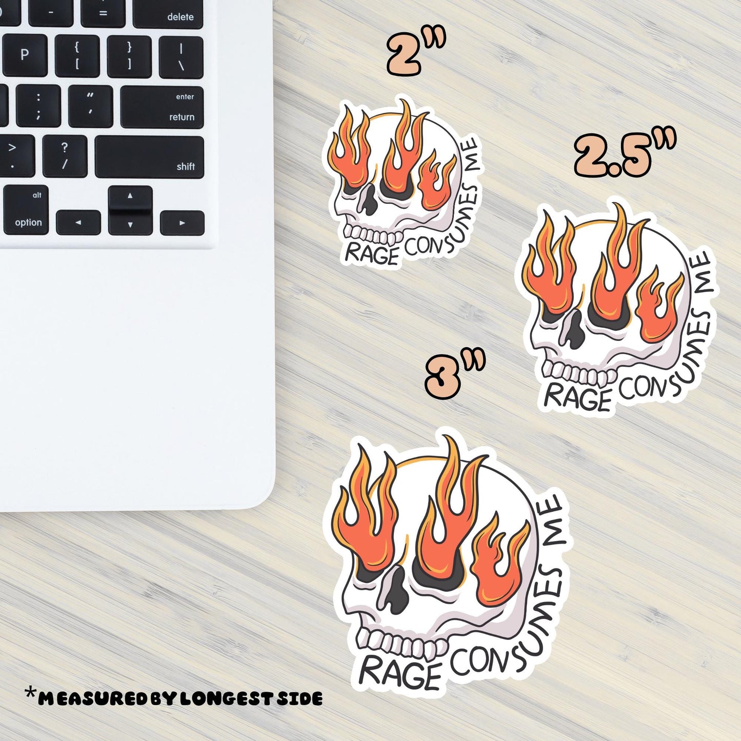 Flame Skull Vinyl Sticker: Rage Consumes Me, Millennial Quote