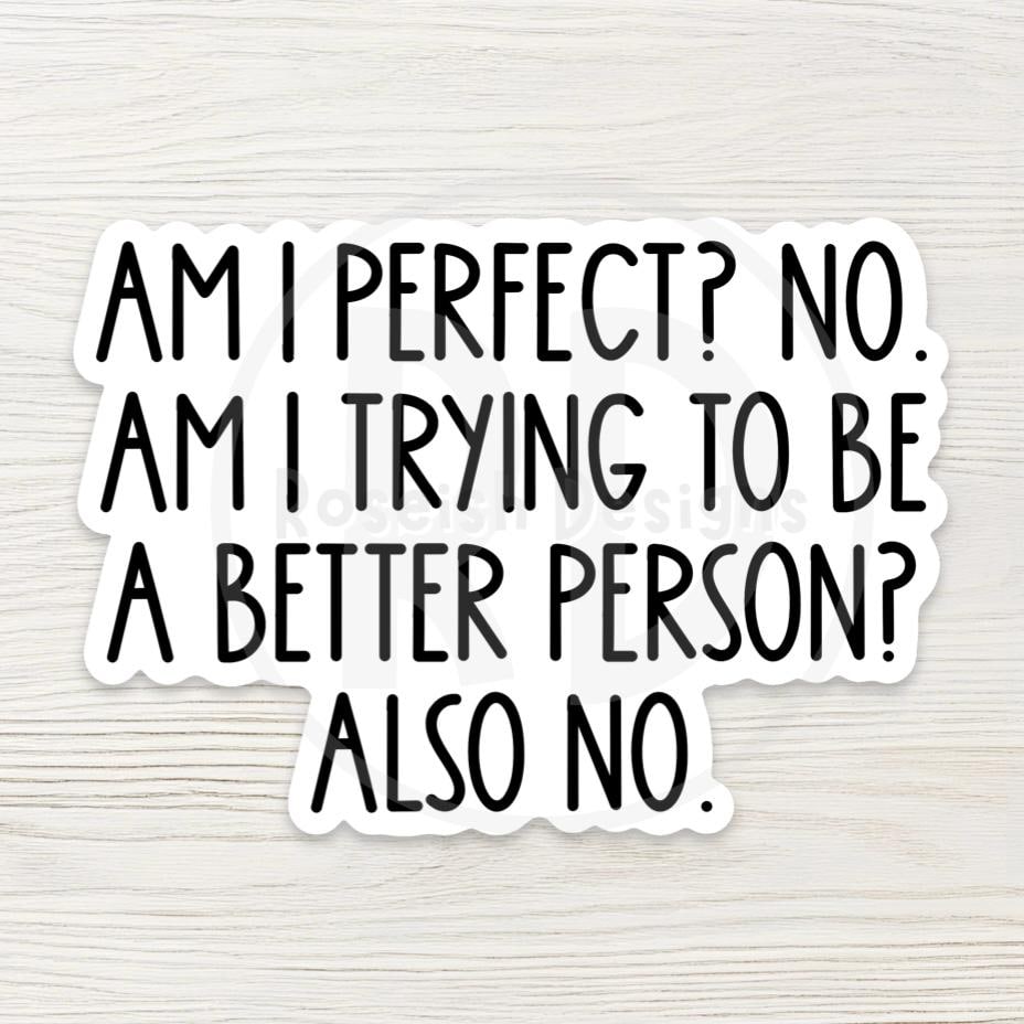 Am I Perfect? No. Water Bottle Sticker, Funny Sarcastic Quote, Low Effort Energy Gift, Sassy Mental Health Sticker