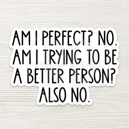 Am I Perfect? No. Water Bottle Sticker, Funny Sarcastic Quote, Low Effort Energy Gift, Sassy Mental Health Sticker