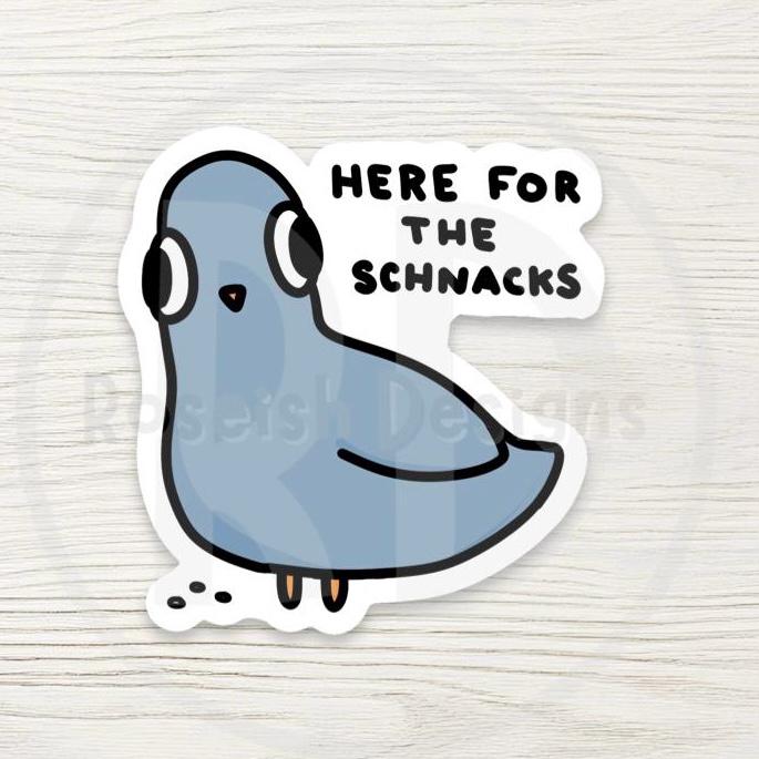 Funny Pigeon Water Bottle Sticker: Just Here for the Schnacks Meme, Laptop Vinyl Decal