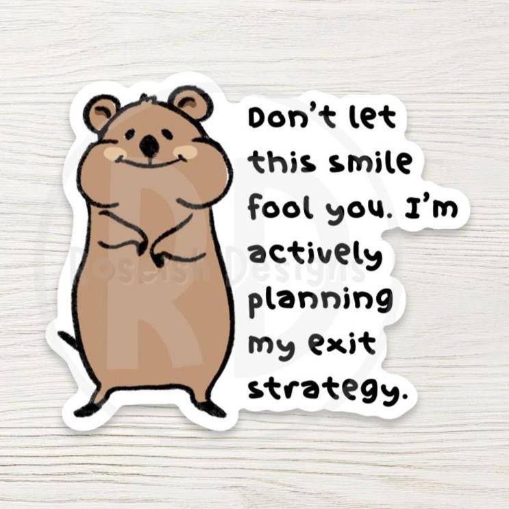 Sarcastic Quokka Water Bottle Sticker - Planning My Exit Decal, Funny Animal Quote, Introvert Meme