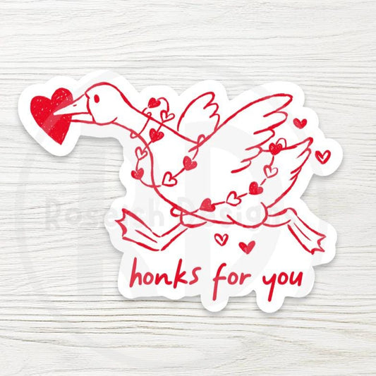 Honks For You Water Bottle Sticker, Funny Goose Love Decal, Silly Bird Pun, Cute Animal Valentine Gift