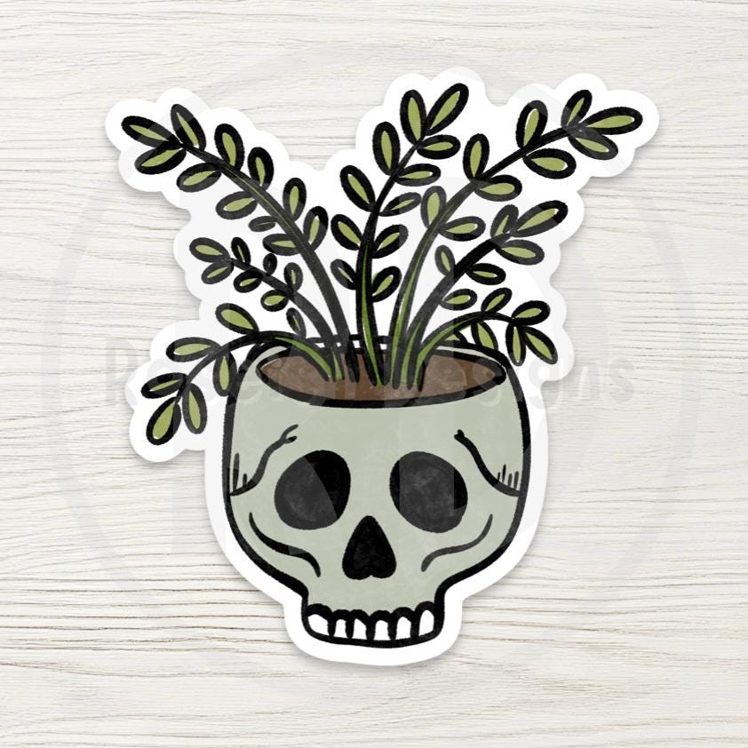 Plant Mom Water Bottle Sticker, Skull Planter Decal
