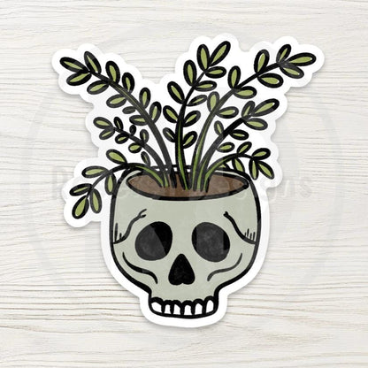 Plant Mom Water Bottle Sticker, Skull Planter Decal