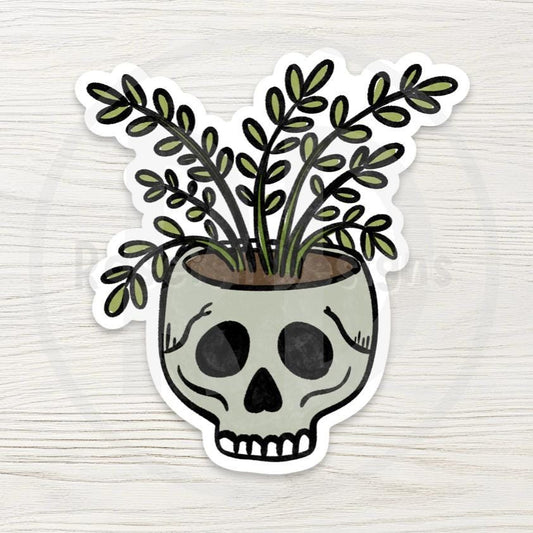 Plant Mom Water Bottle Sticker, Skull Planter Decal