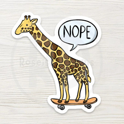 Funny Giraffe on Skateboard Water Bottle Sticker - "Nope" Relatable Quote Decal - Sarcastic Humor Gift