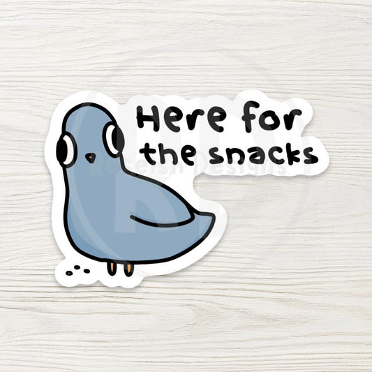 Funny Pigeon Water Bottle Sticker: Just Here for the Snacks Meme, Laptop Vinyl Decal
