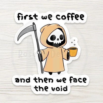 Coffee Grim Reaper Water Bottle Sticker, Funny Dark Humor Sticker