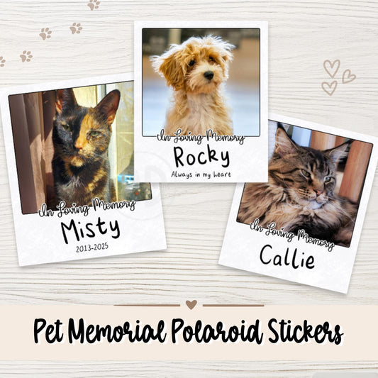 Custom Pet Memorial Sticker - Personalized Dog Cat Portrait Decal - Polaroid Style Pet Remembrance Gift