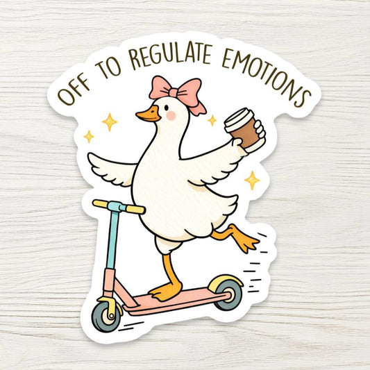 Funny Goose Sticker - "Regulate Emotions" Mental Health Decal - Chaos Bird Sticker - Sarcastic Introvert Gift